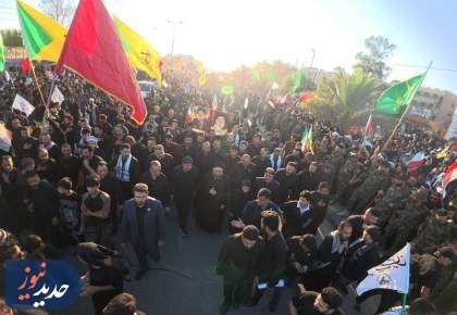 حضور عمار حکیم در مراسم تشییع امام شهید در نجف